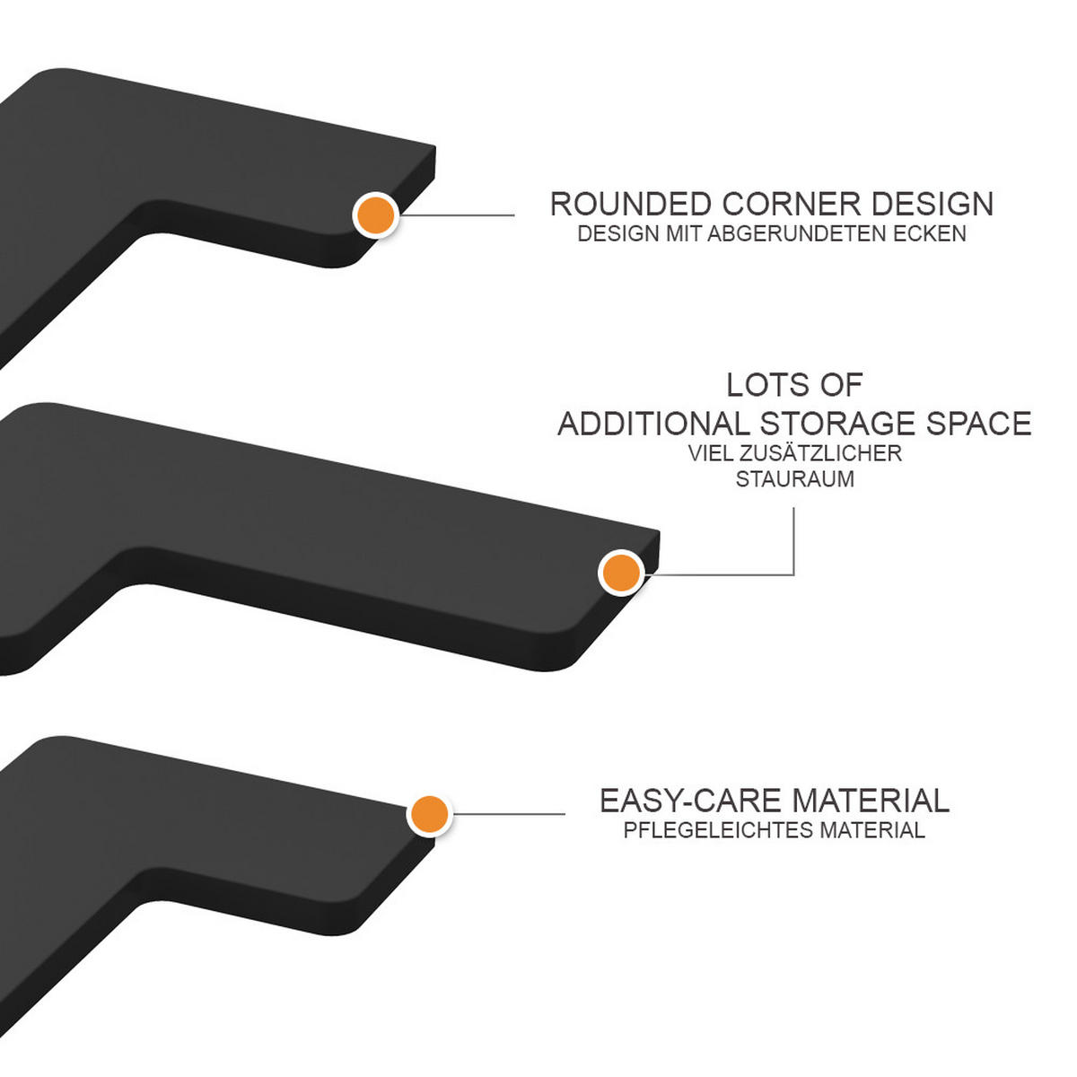 ECKREGAL Curva Schwarz 40.5 x 2.5 cm 3er Set - Schwarz, Holzwerkstoff (40.5/2.5/28.5cm) - Vicco