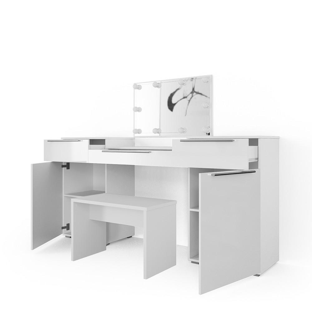 SCHMINKTISCH Lilli Weiß 190 cm mit LED Beleuchtung und Bank - Weiß, Holzwerkstoff (190/90/39cm) - Vicco