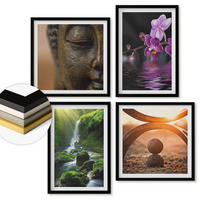 WANDBILDER 4er-Set - 50x50 cm & 40x60 cm Schwarzer Rahmen - Blumen im Wasser des Buddha-Wasserfalls - Schwarz, Kunststoff (50/50cm) - ArtPrintCave