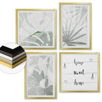 WANDBILDER 4er Set - 50x50 cm & 40x60 cm Goldrahmen - Die Blätter der Pflanzen sind grünlich-grau. - Goldfarben, Kunststoff (50/50cm) - ArtPrintCave