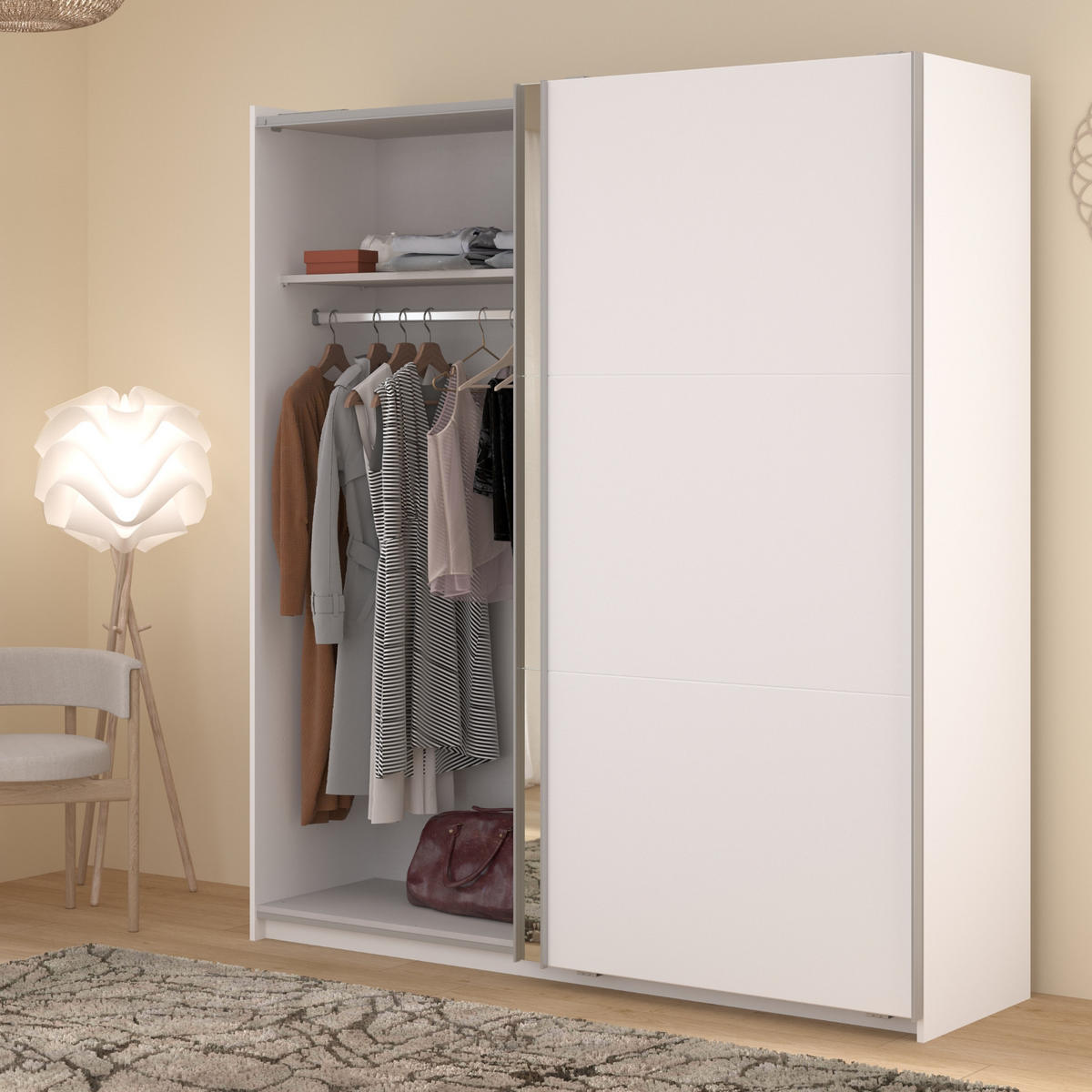 KLEIDERSCHRANK weiß 178 cm, Schwebetürenschrank 2-türig mit Spiegel und Soft-Close - Weiß, Glas/Holzwerkstoff (178/203/59cm) - Parisot Meuble