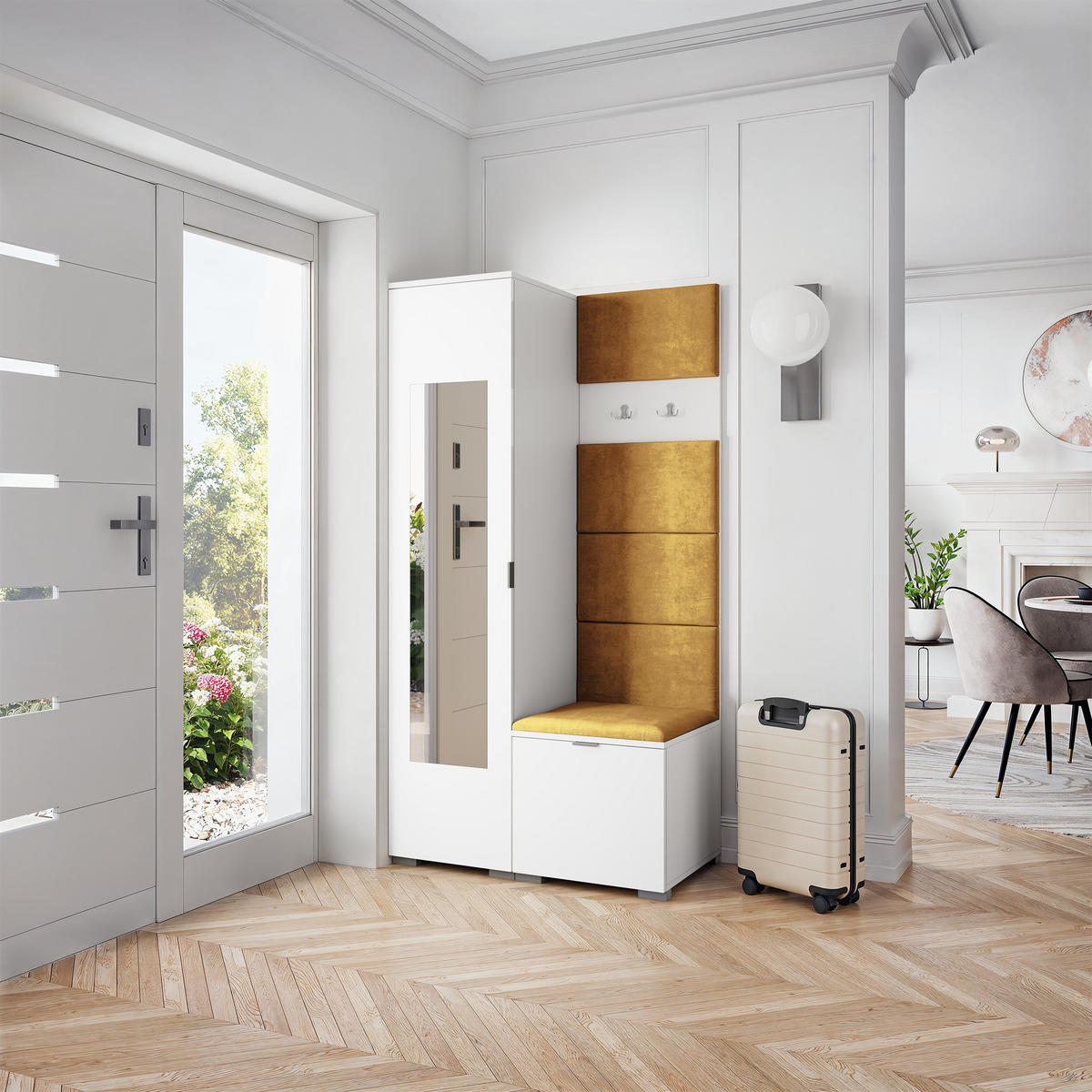 GARDEROBENSCHRANK VIRA 95/181/51 cm Modern Garderobe-Set Weiß - Gelb/Weiß, Holzwerkstoff (95/181/51cm) - MASSENO