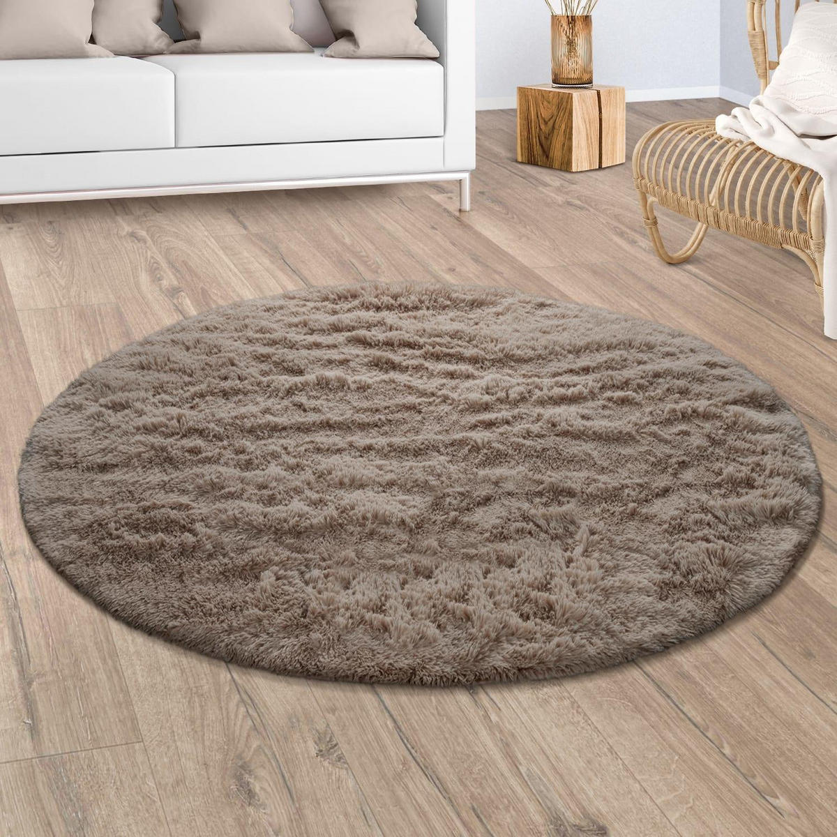 HOCHFLORTEPPICH 120/120 cm Silky 591 - Taupe, Kunststoff (120/120cm) - Paco Home