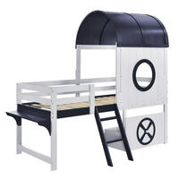 KINDEREINZELBETTEN aus Massivholz und MDF 90x200 cm in Weiß/Dunkelblau mit Dach & Fenster - Weiß, Holzwerkstoff (90/200cm) - Modfu