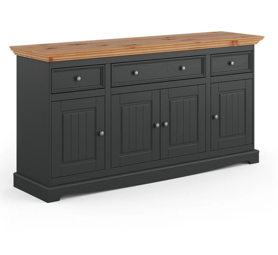 KOMMODE Belluno Elegante Kiefer Natur gebeizt / basaltgrau (RAL7012) lackiert 167 / 45 / 85cm - Grau/Kieferfarben, Holz/Metall (167/85/45cm) - Feldmann-Wohnen