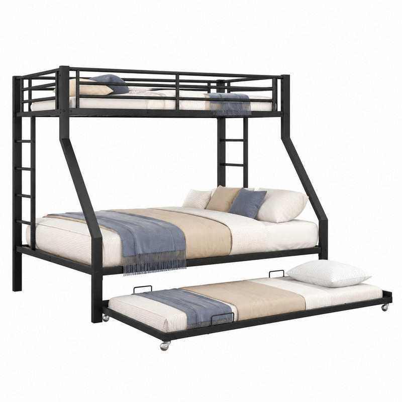 ETAGENBETT mit Ausziehbett und Leitern 90(140)x200 cm Schwarz - Schwarz, Metall (140/200cm) - Beauniv
