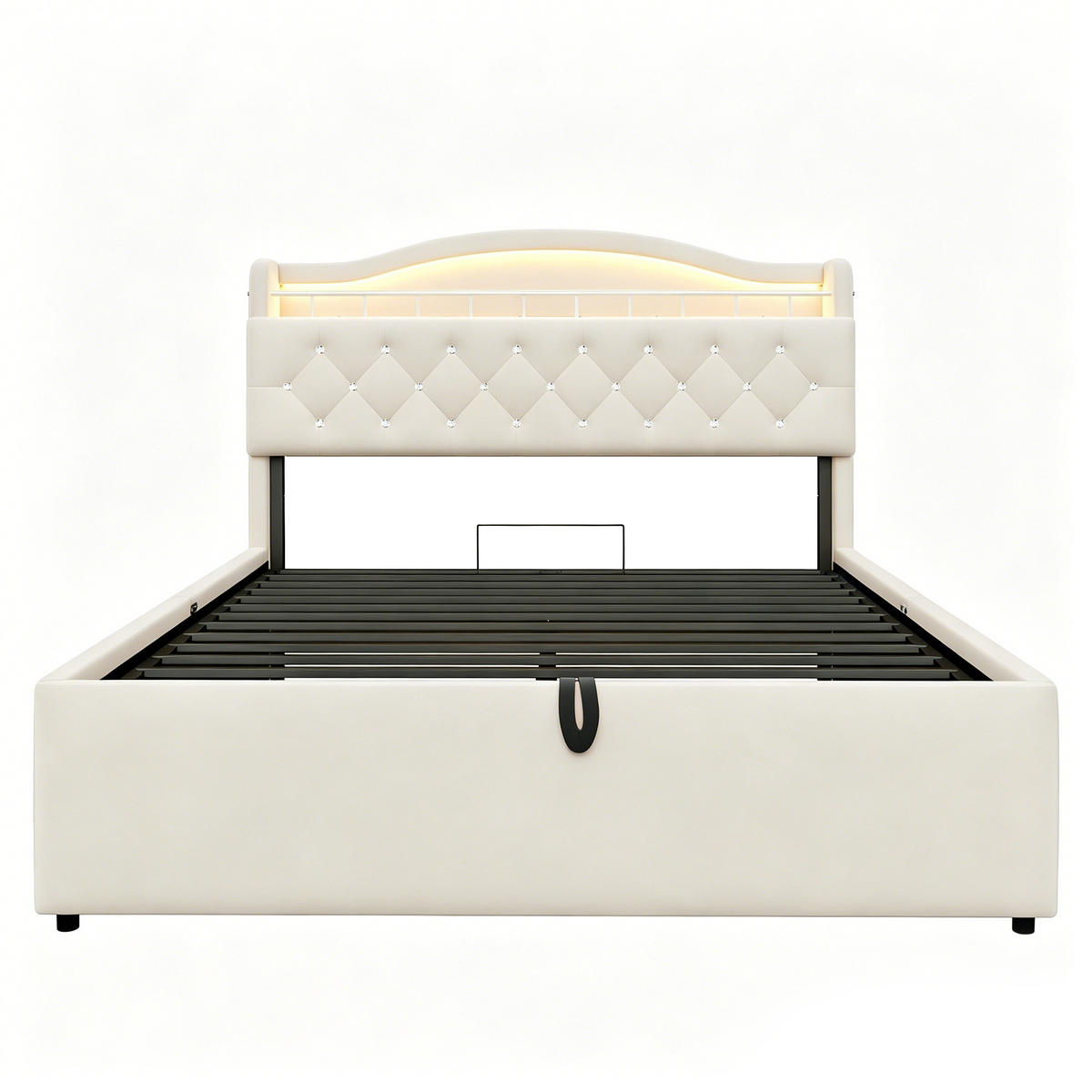POLSTERBETT 140x200cm Samt LED Kopfteil Stauraum USB Beige - Beige, Metall (140/200cm) - FLIEKS