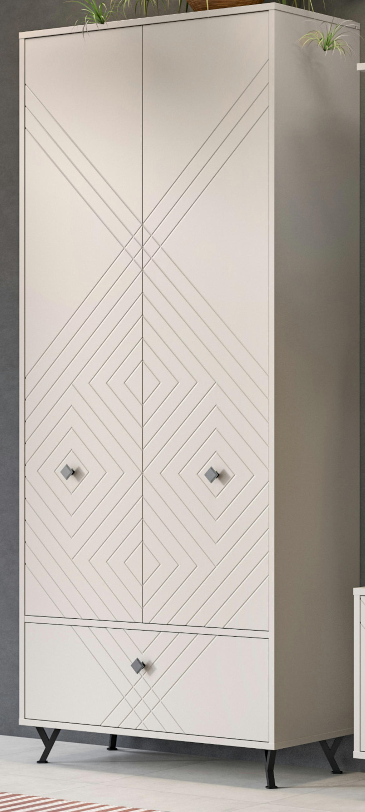 SCHUHSCHRANK Sand matt 80 cm, Mehrzweckschrank mit gefräster Struktur - Sandfarben/Beige, Holzwerkstoff/Metall (80/190/35cm) - Inn.Furn