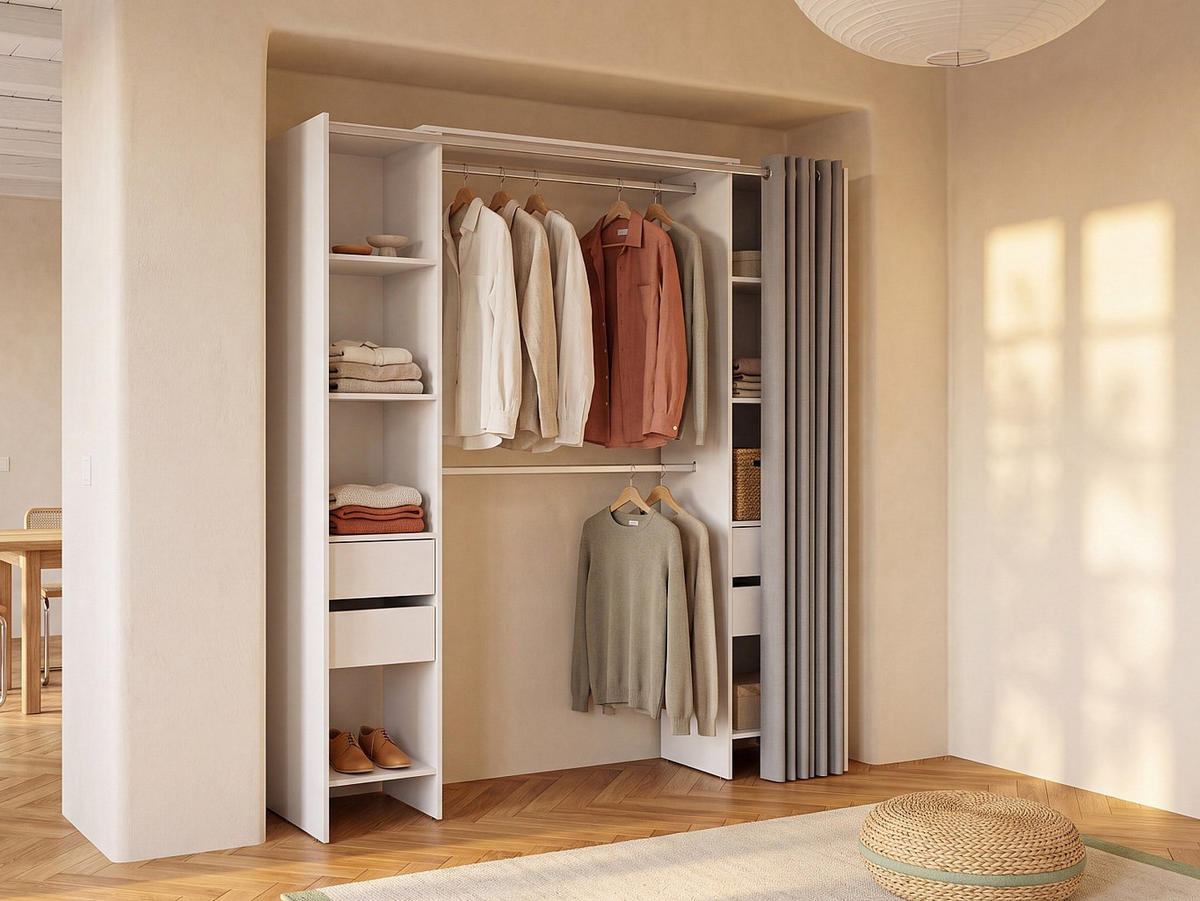 OFFENER Kleiderschrank - 180 x 50 - holz - weiß Lonaza - Weiß, Holz (180/203/50cm) - Vente-Unique