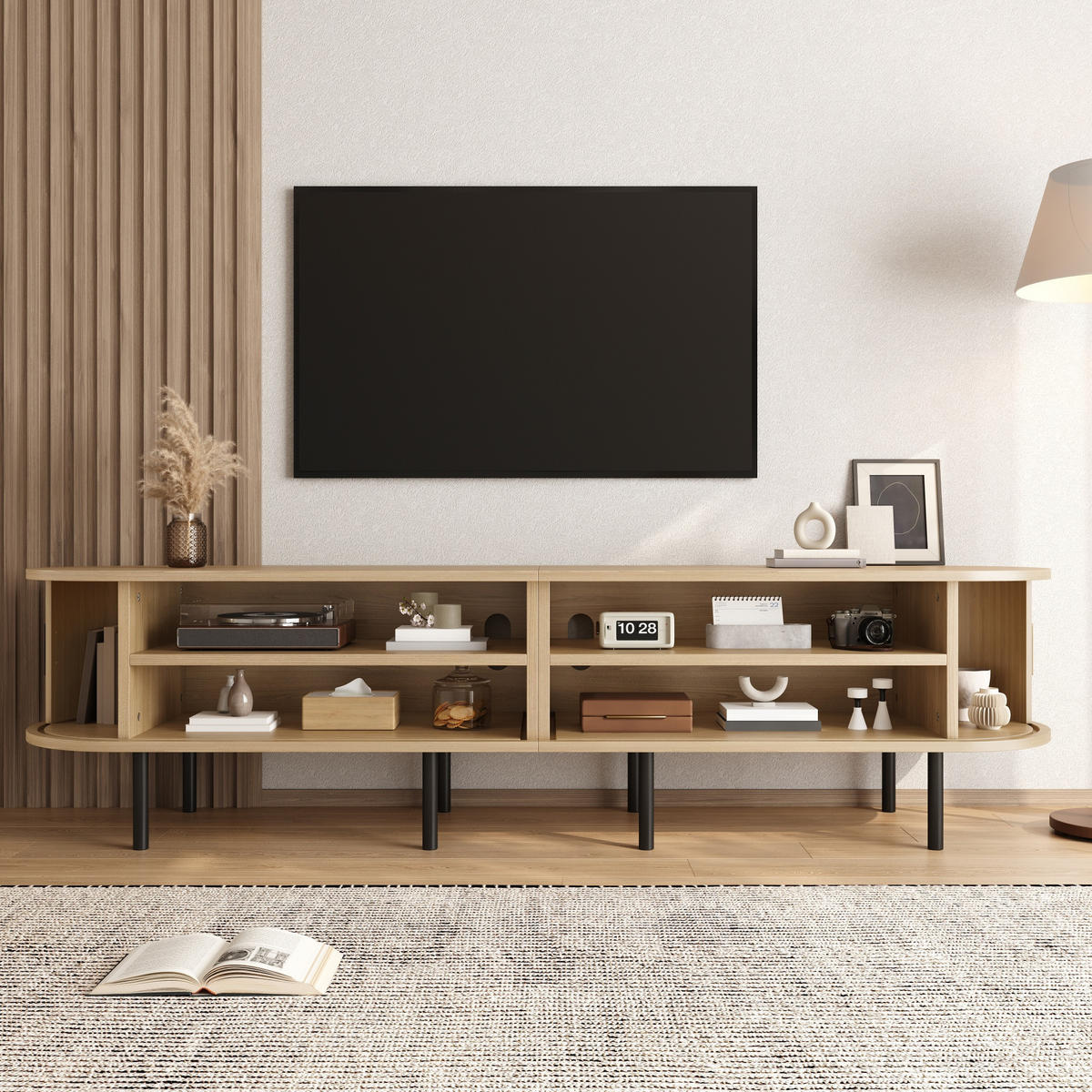 TV-SCHRANK Lowboard geriffelt Schiebetüren MDF - Naturfarben, Holz (170/46/40cm) - Fortuna Lai