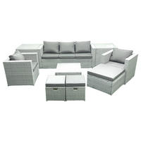 GARTENMÖBEL-SET mit Kissen Polyrattan Hellgrau-Mix 8-Sitzer - Hellgrau/Grau, Glas/Kunststoff - Fimous