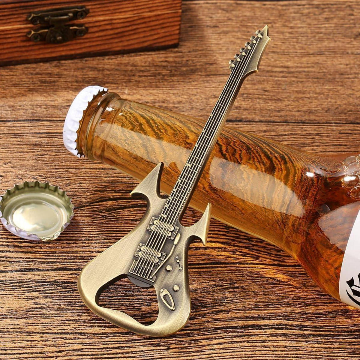FLASCHENÖFFNER Gitarrenform Bronze mit Geschenktüte - Bronzefarben, Metall (12.4cm)