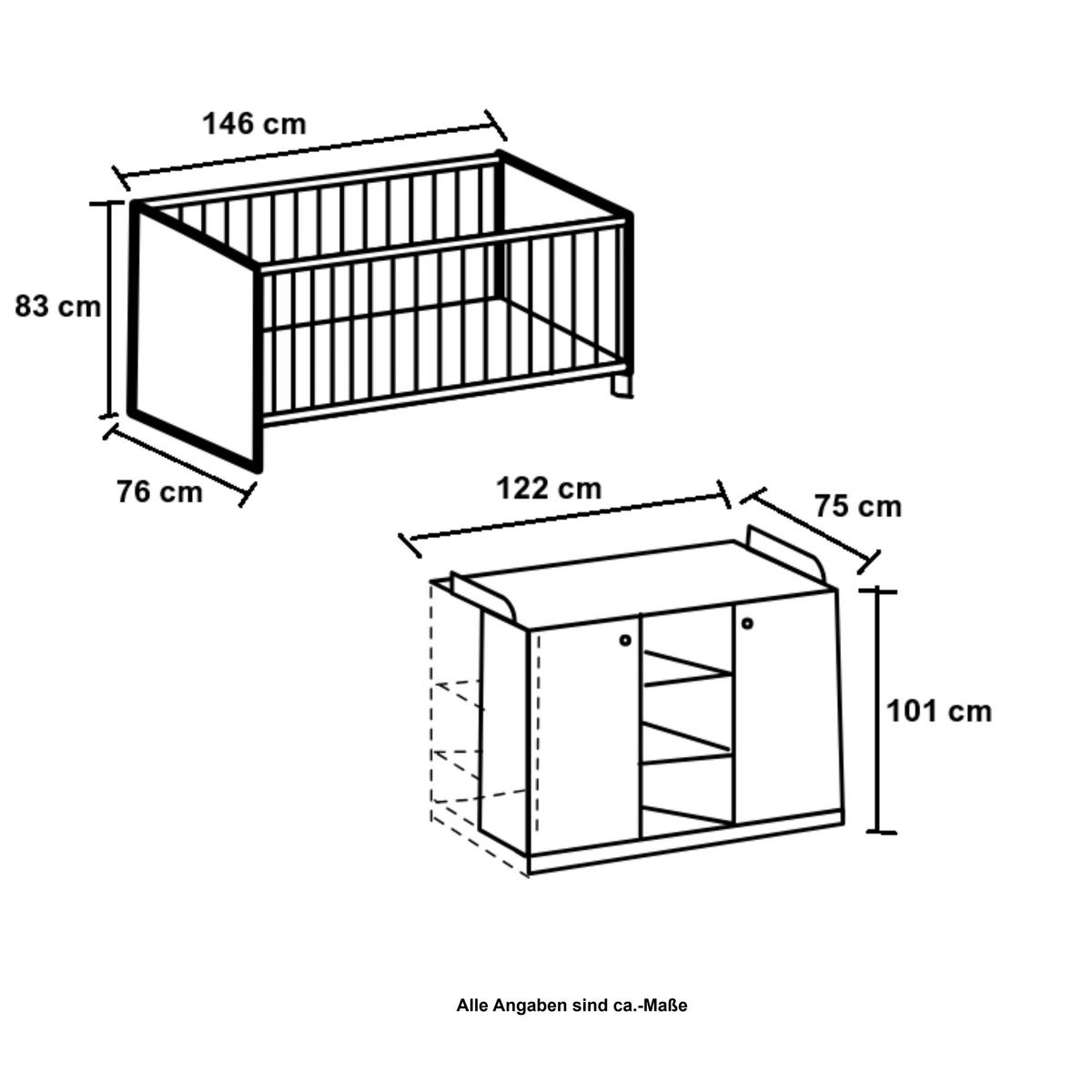 BABYZIMMER-SET 2-tlg.: Babybett & Wickelkommode mit Soft-Close-Funktion, Landhausstil Weiß / 22800 - Silberfarben/Weiß, Holzwerkstoff/Metall (76/83/146cm) - luma-home