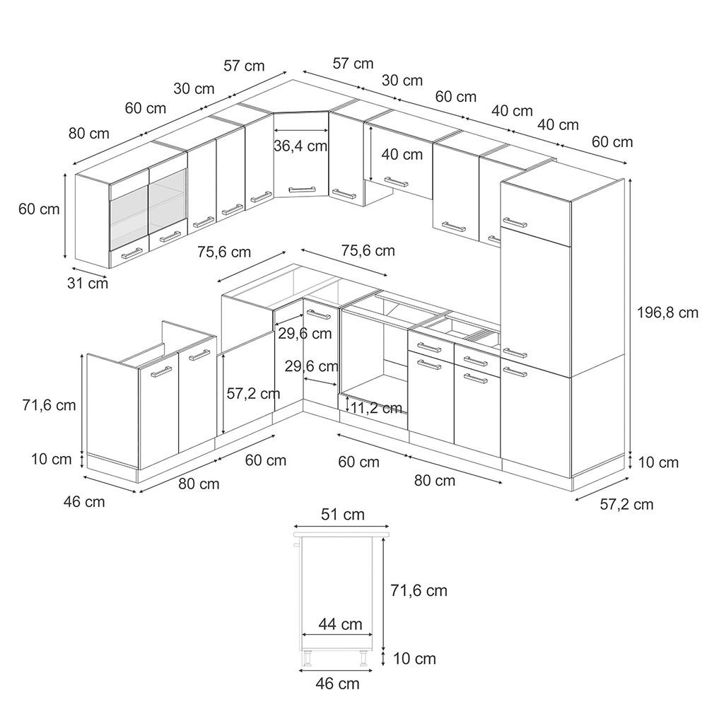 Thumbnail - Vicco Eckküche, Anthrazit, Honigeiche, Holzwerkstoff, L-Form,Quadratisch, 287x81.6x60 cm, Küchen, Eckküchen, Eckküchen o...