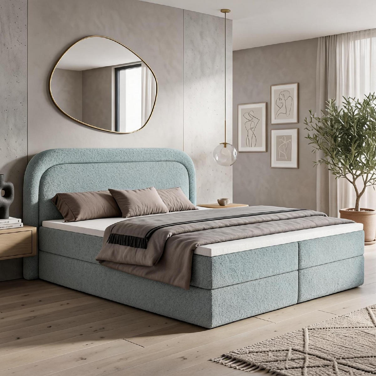 BOXBETT Bonito mit Topper 160x200 Mintgrün - Mintgrün, Textil (160/200cm) - Luxkor24
