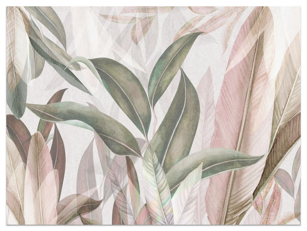 FOTOTAPETE für Wohnzimmer Empfindlich Pastell Bananenblätter 400x280 - Beige/Rosa, Papier (400/280cm) - Muralo