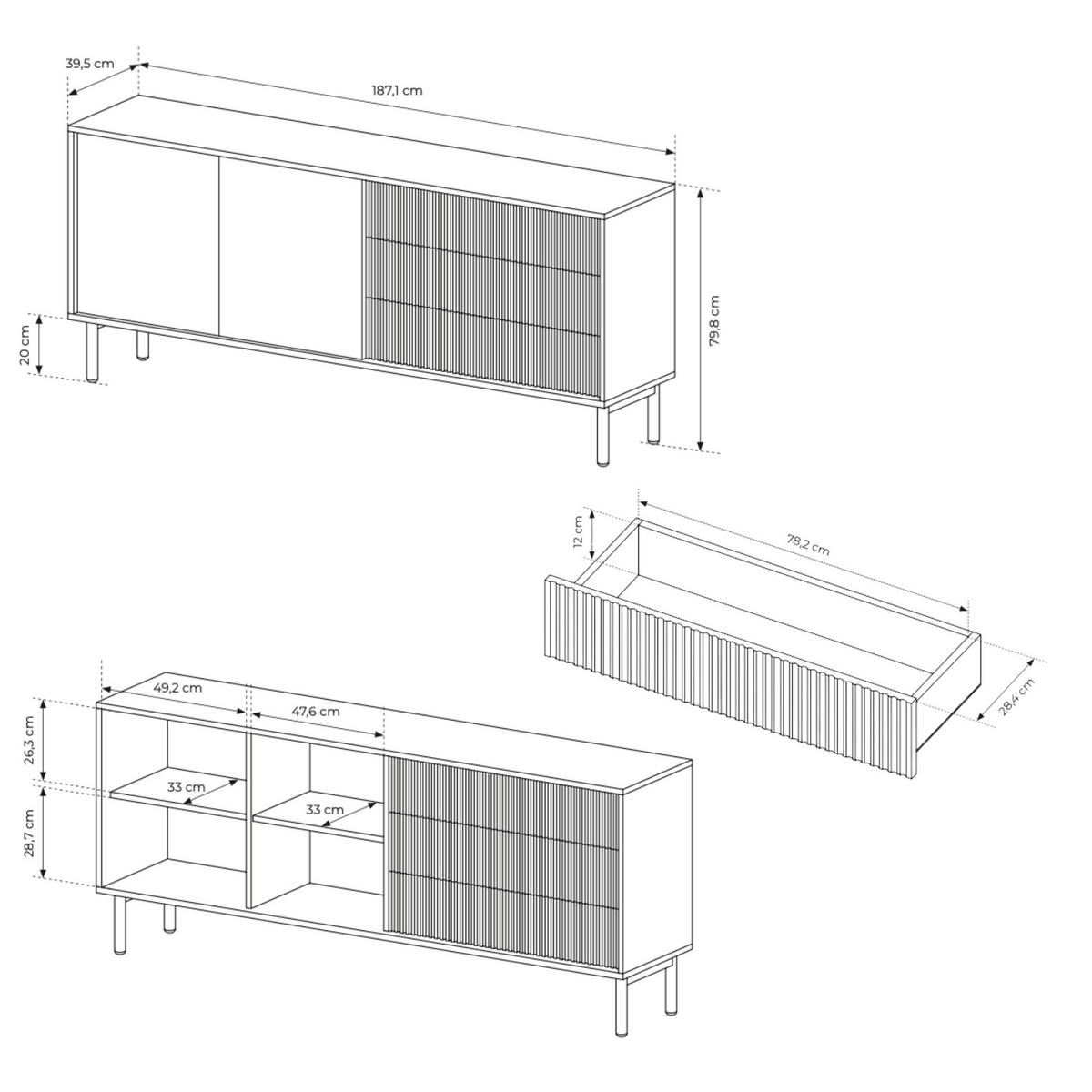 KOMMODE: Eiche Cremona, 187,1 x 79,8 x 39,5 cm - Beige, Holzwerkstoff (187.1/79.8/39.5cm) - 3XE LIVING