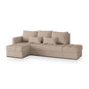 ECKSOFA LUMARI L-S Beige Plüsch-Stoff mit Schlaffunktion - Beige, Holz (262/143cm) - MASSENO