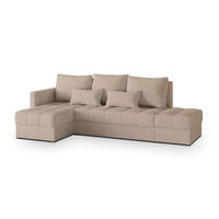 ECKSOFA LUMARI L-S Beige Plüsch-Stoff mit Schlaffunktion - Beige, Holz (262/143cm) - MASSENO