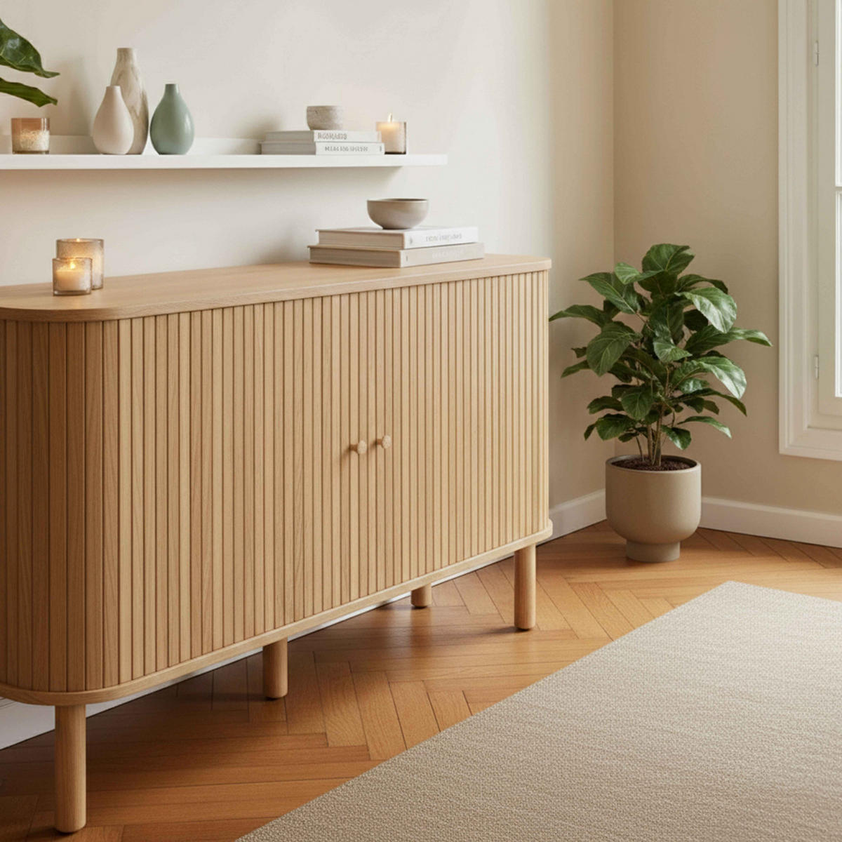SIDEBOARD, helles Holzeffekt - Beige, Holz (140/76/40cm) - Oviala