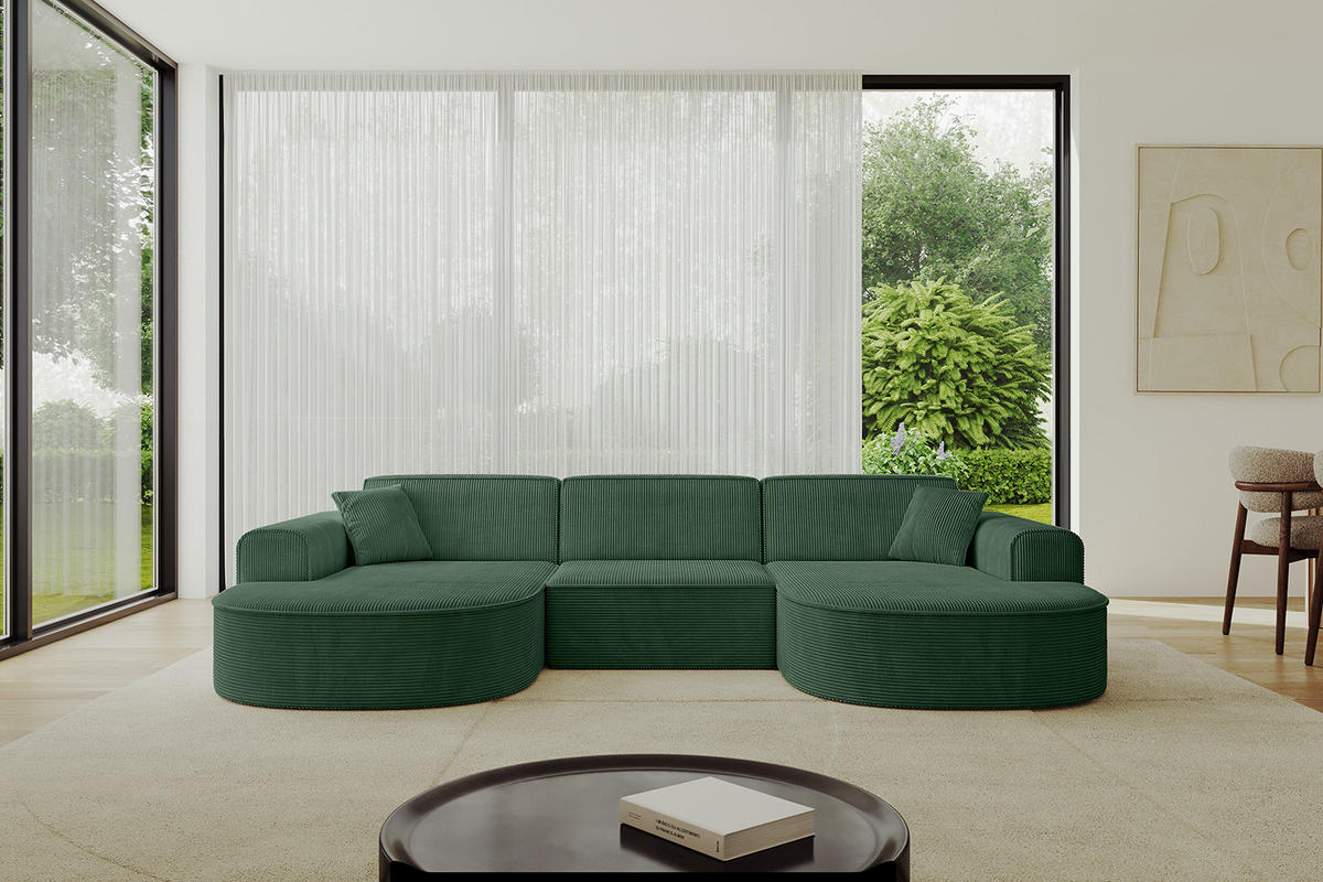 WOHNLANDSCHAFT MARI-U1 - 295x163x73,5 cm Grün Cord - Schwarz/Grün, Holzwerkstoff/Kunststoff (295/73.5/163cm) - ALTDECOR