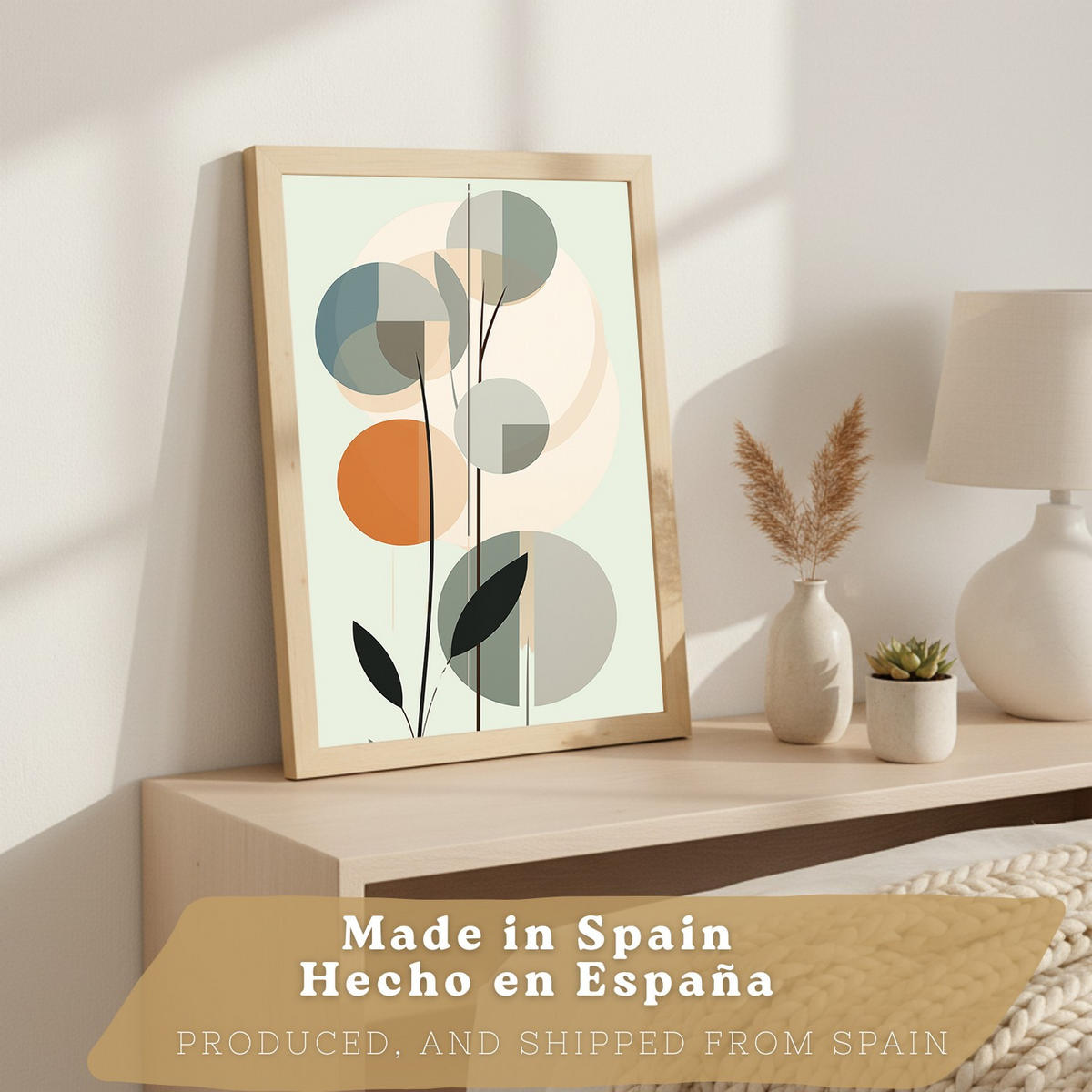 PLAKAT Sada 3 Abstraktní rostlina A3 Lehký dřevěný rám - béžová, papír (29.7/1/42cm) - Nacnic