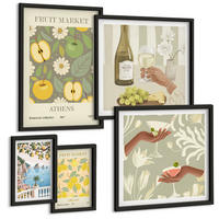 BILDER SET 5er Set - 50x50 cm & 20x30 cm & 40x60 cm Schwarzer Rahmen - Vintage-Poster mit Fruchtmustern - Schwarz, Kunststoff (40/60cm) - TULUP