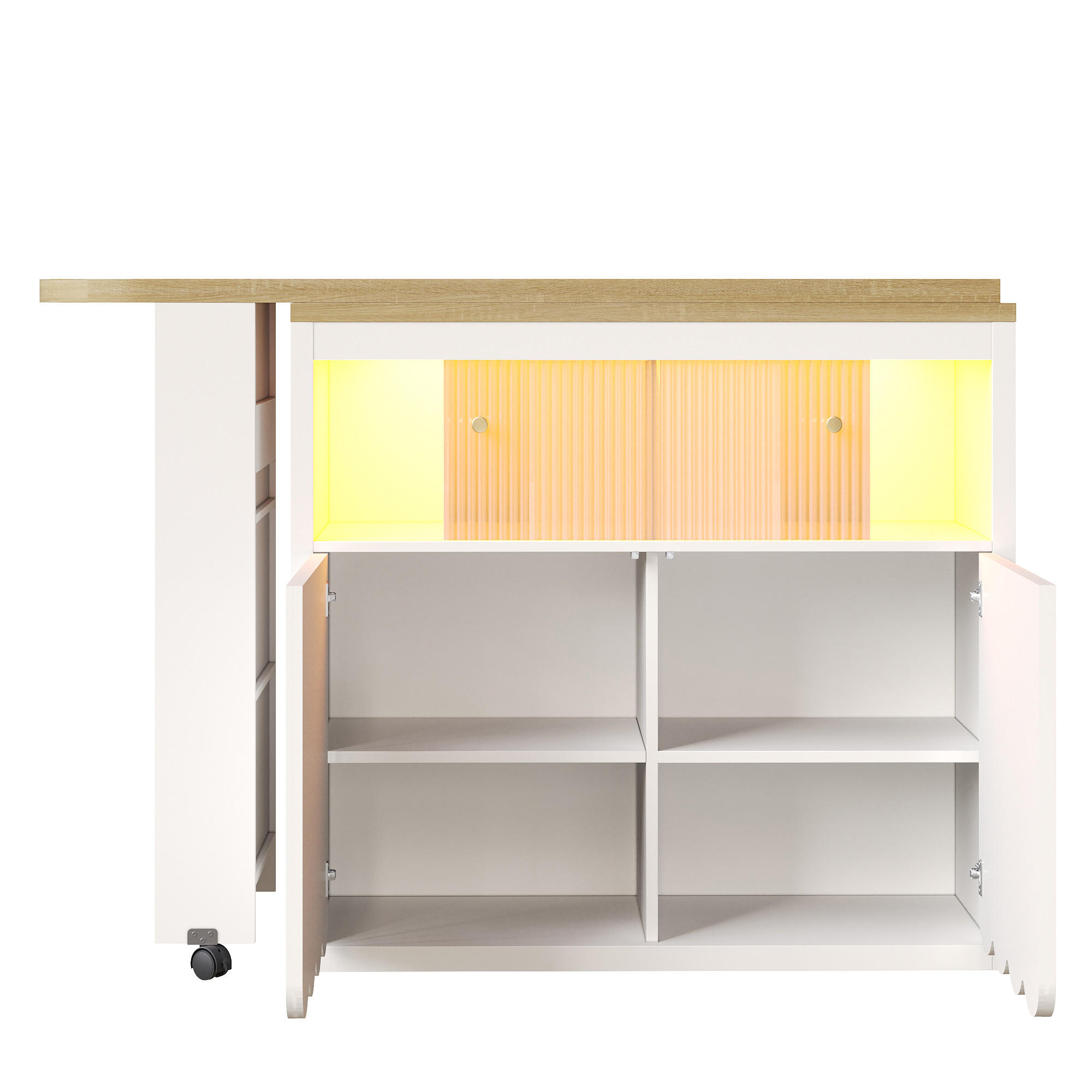 KÜCHENINSEL 135-205/39/100 cm Weiß mit LED-Beleuchtung und 2 Türen - Weiß, Holz (39/100/135cm) - Oxeza