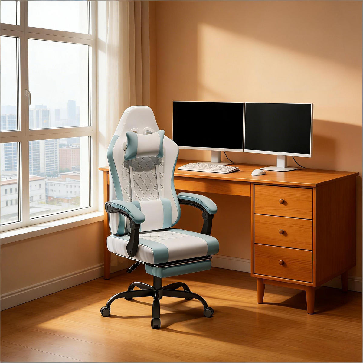 GAMINGSTUHL Blau/Weiß 70/70/127 cm - Blau, Metall (70/127/70cm) - PANGIVO