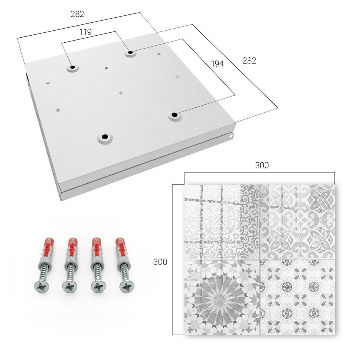 SCHLÜSSELBOX Weiß 30x30 cm – Türöffnung nach rechts - Geometrische Muster - Grau, Metall (30/30/5cm) - TULUP