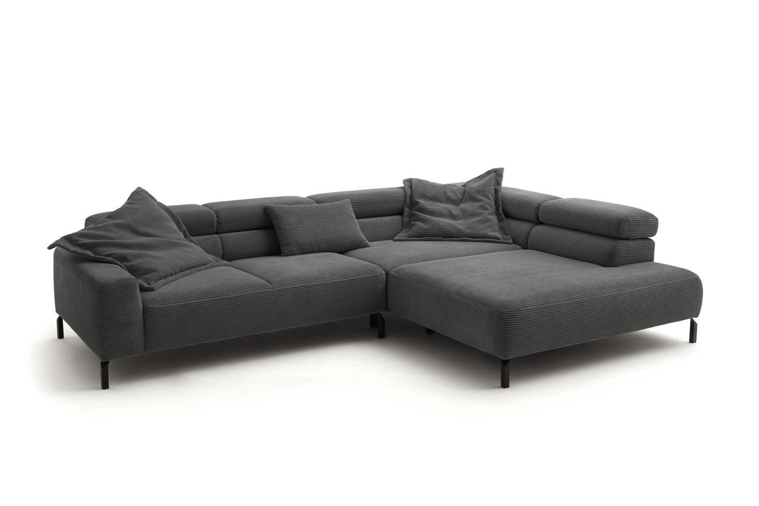 ECKSOFA MIT MOTORISCHEM SITZVORZUG DELIA Grau Cord - Schwarz/Grau, Textil/Metall (312/219cm) - KAWOLA