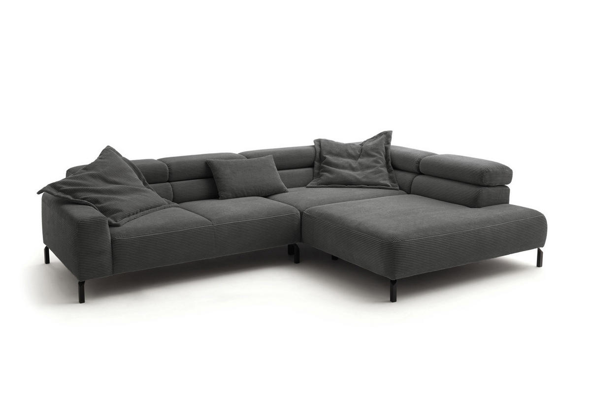 ECKSOFA MIT MOTORISCHEM SITZVORZUG DELIA Grau Cord - Schwarz/Grau, Textil/Metall (312/219cm) - KAWOLA