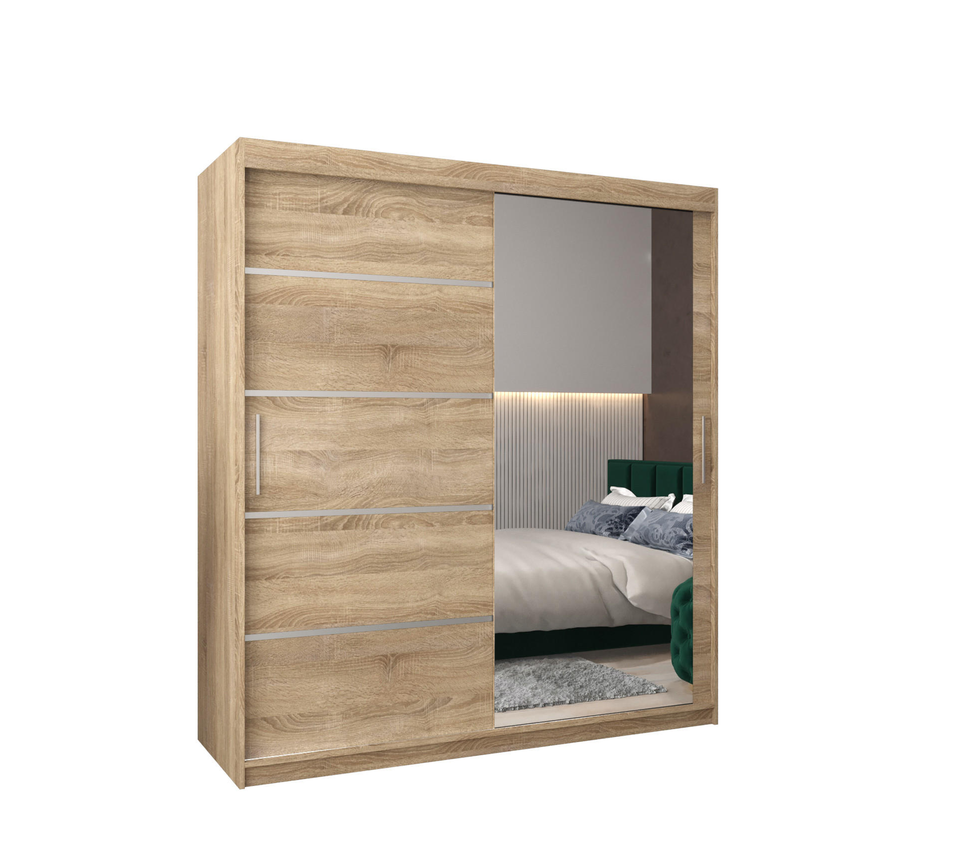 SCHWEBETÜRENSCHRANK 200/180/62 2-türig - Silberfarben/Sonoma Eiche, Holz/Kunststoff (180/200/62cm) - Abiks Möbel