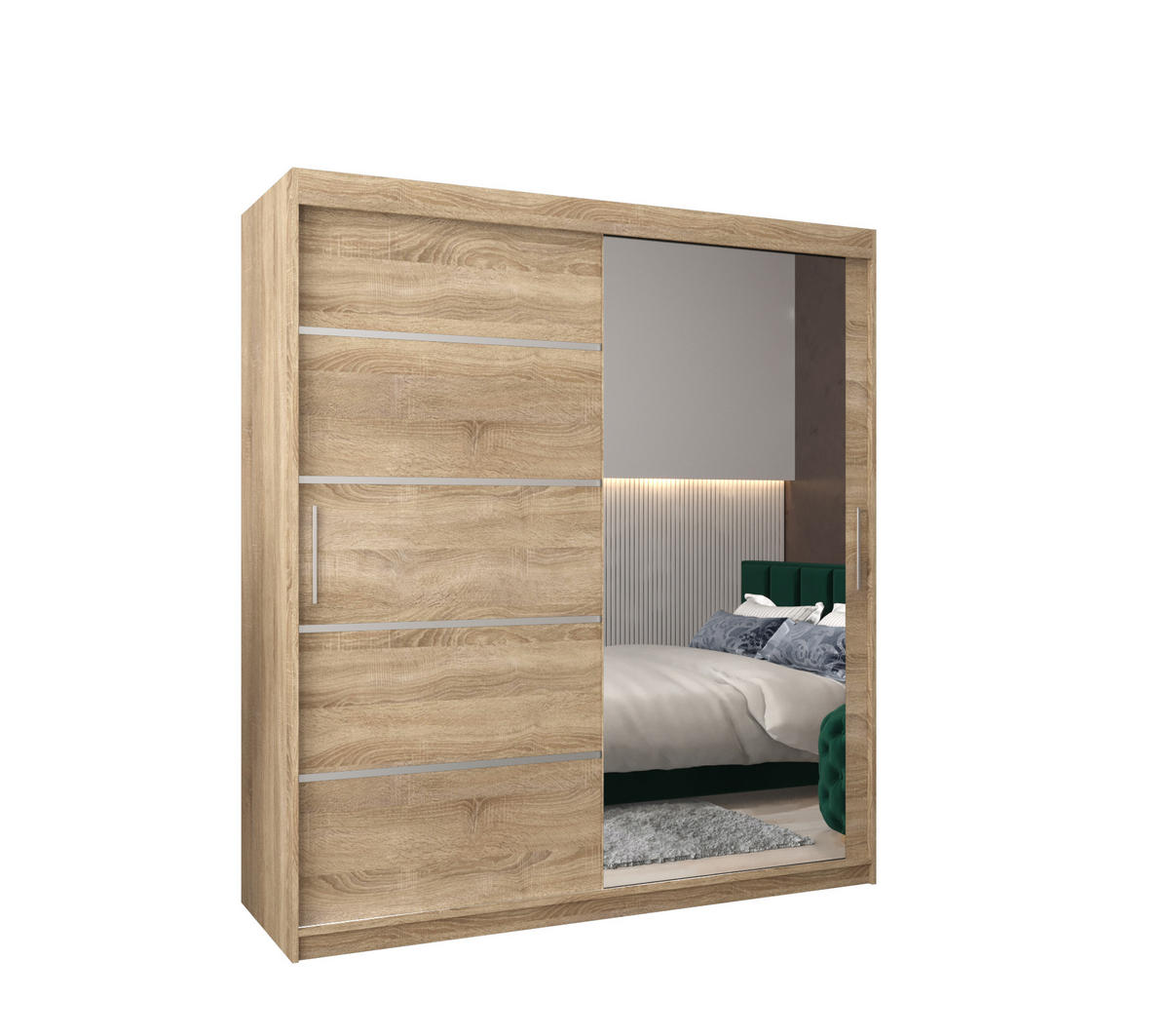 SCHWEBETÜRENSCHRANK 200/180/62 2-türig - Silberfarben/Sonoma Eiche, Holz/Kunststoff (180/200/62cm) - Abiks Möbel
