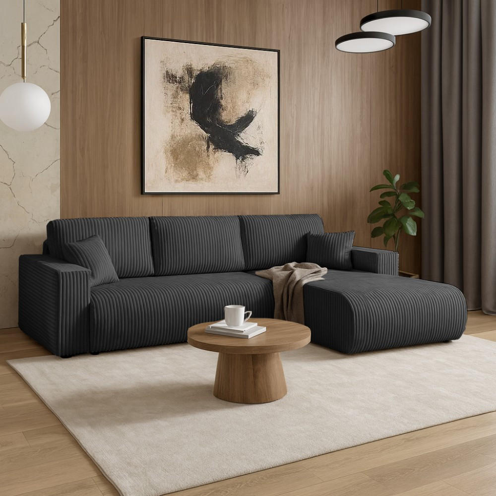 ECKSCHLAFSOFA Porto mit universelle Ottomane, Schwarz - Schwarz, Textil (288/190cm) - Beautysofa