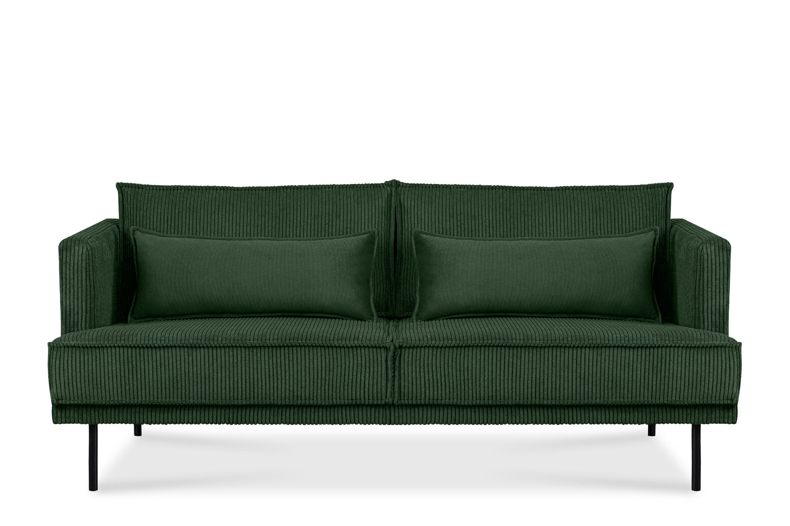 3-SITZER-SOFA GANZO 2 Kissen inklusive, Cord-Stoff, dunkelgrün - Dunkelgrün/Schwarz, Textil/Metall (193/84/92cm) - KONSIMO®