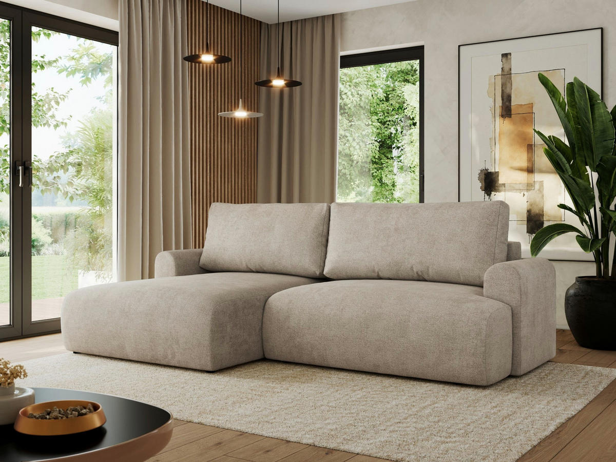 ECKSCHLAFSOFA TONO L Beige Struktur - links - Beige/Schwarz, Kunststoff/Textil (260/150cm) - MKS