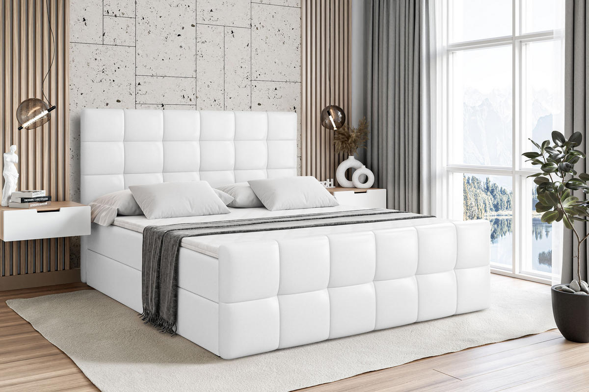 BOXBETT BRUGO-Z - 120 x 200 - H4 - Weiß Hochglanz - Weiß, Holzwerkstoff (120/200cm) - ALTDECOR