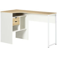 ECKSCHREIBTISCH Eiche-Optik hell mit 2 Schubladen und 3 Fächern 120/60/74 cm - Weiß, Holzwerkstoff (60/120/74cm) - PANGIVO