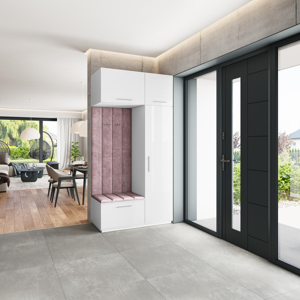 GARDEROBENSCHRANK REMA 120/240/60 cm Modern Garderobe-Set Weiß - Lila/Weiß, Holzwerkstoff (120/240/60cm) - MASSENO