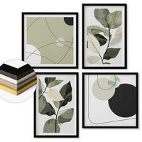 WANDBILDER 4er-Set - 50x50 cm & 40x60 cm Schwarzer Rahmen - Abstrakte Darstellung gemalter Blätter - Schwarz, Kunststoff (50/50cm) - ArtPrintCave