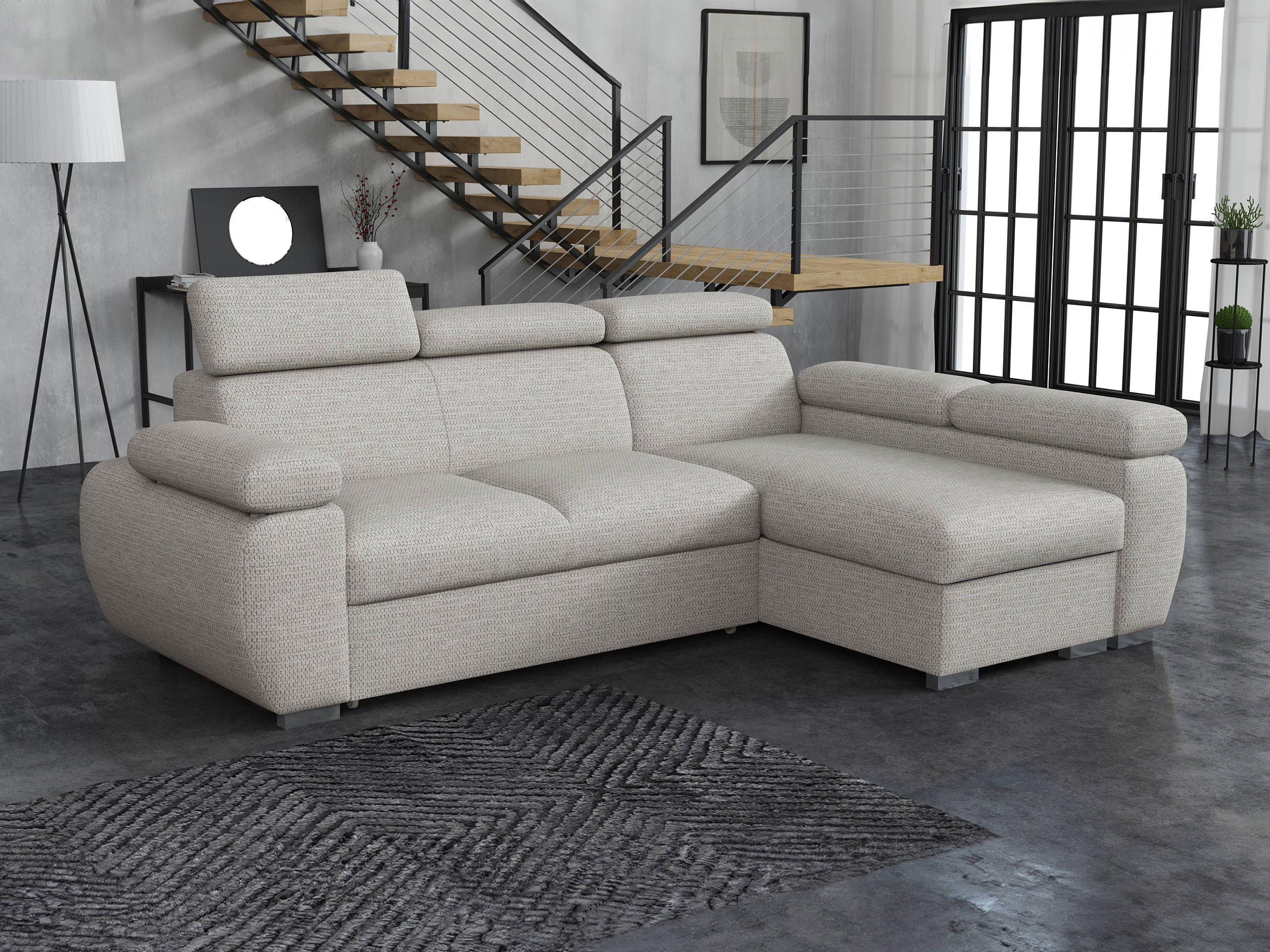 ECKSOFA Boston Mini, Seite: Rechts - 2R+LC - Chromfarben/Greige, Holz/Textil (255/170cm) - MIRJAN24
