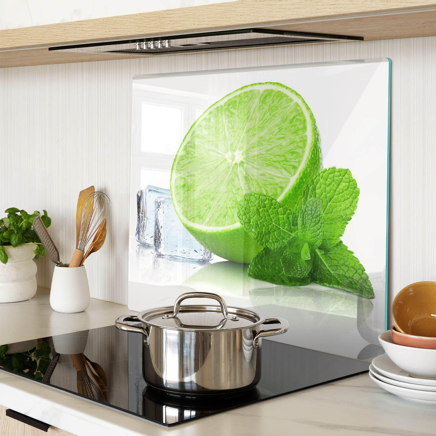 GLASPLATTE 60x52 cm Limette mit Eis - Grün, Glas (60/0.4/52cm) - TULUP