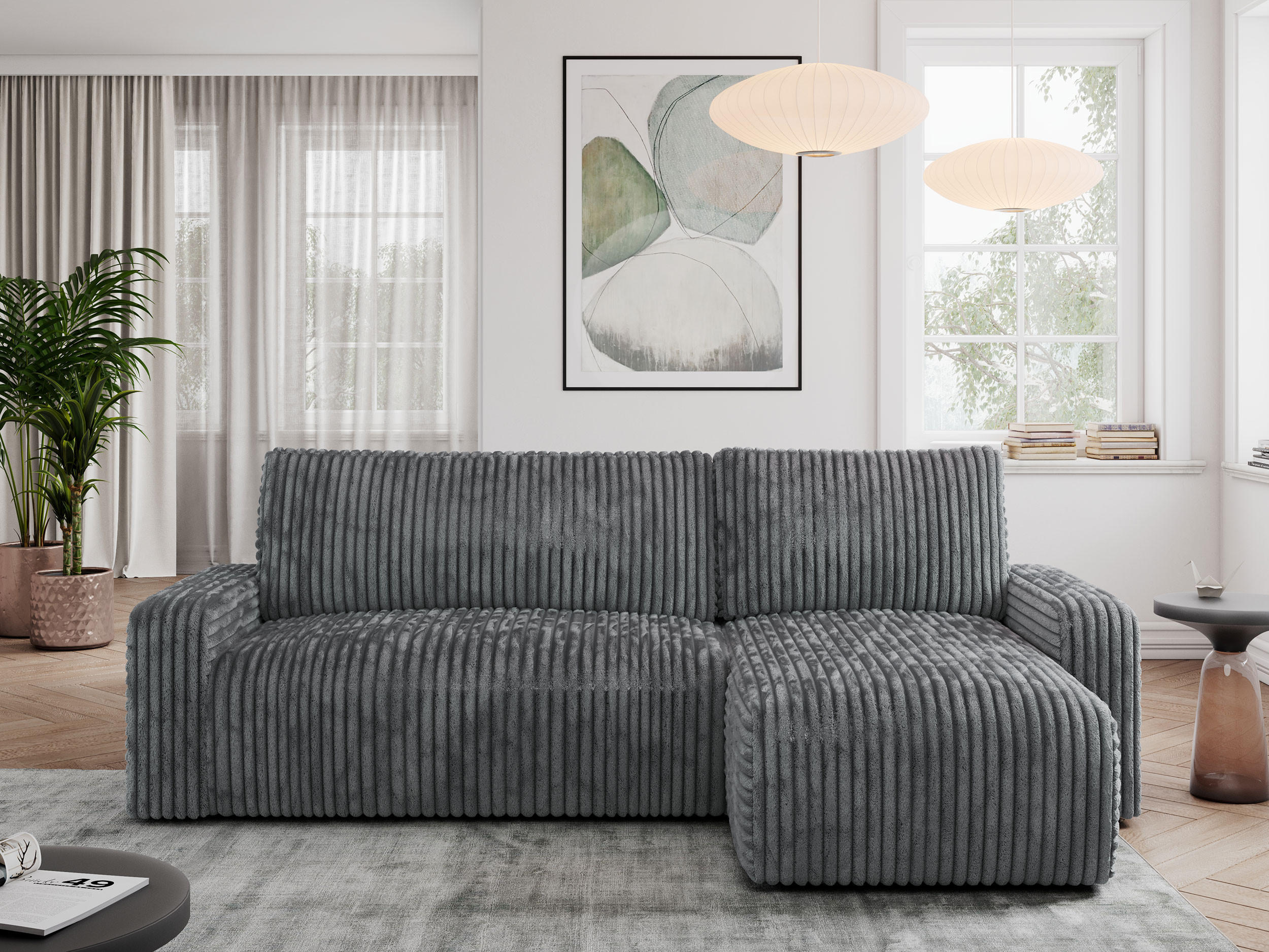 ECKSOFA ARGOS Dunkelgrau Cord - Dunkelgrau/Schwarz, Kunststoff/Textil (245/150cm) - MKS