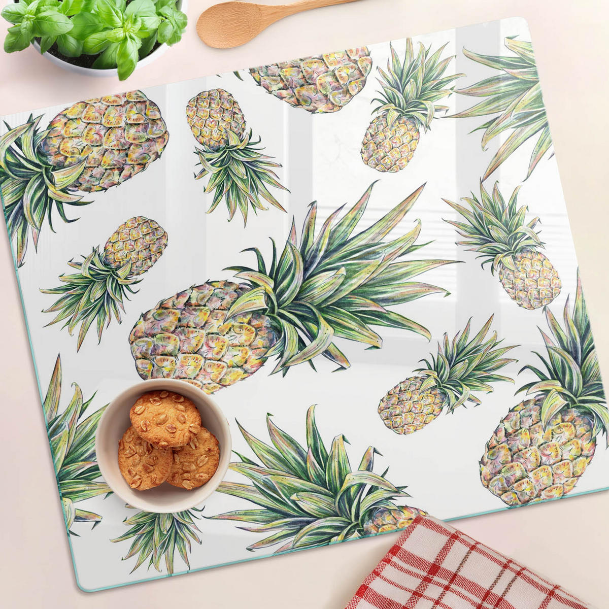 GLASPLATTE 60x52 cm Ananas - Grün, Glas (60/0.4/52cm) - TULUP