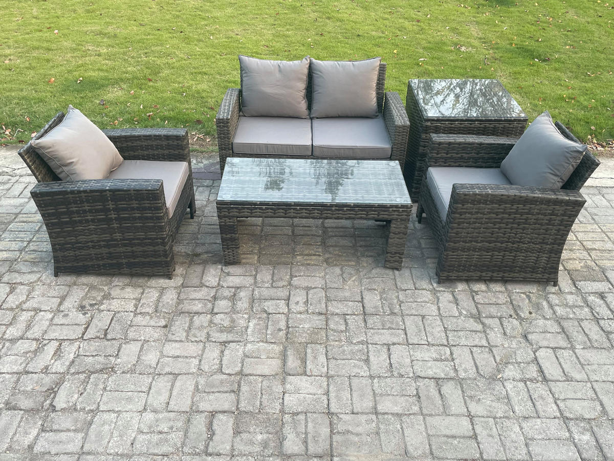GARTEN-SOFA-SET MIT COUCHTISCH BEISTELLTISCH Polyrattan Dunkelgrau Gemischt 4-Sitzer - Dunkelgrau, Metall - Fimous