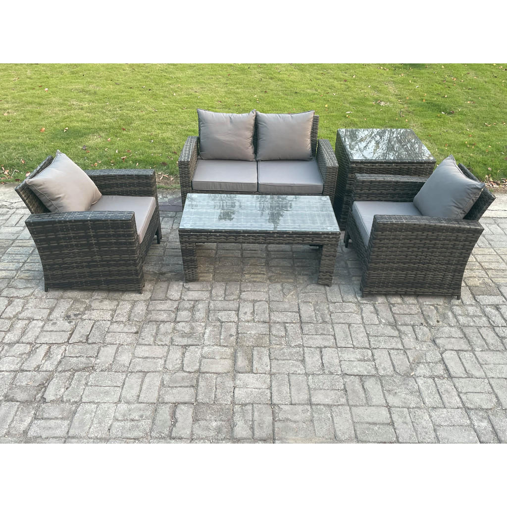 Thumbnail - Fimous Garten-Sofa-Set, Dunkelgrau, Metall, 4-Sitzer, rechteckig, Loungemöbel, Loungemöbel-Sets