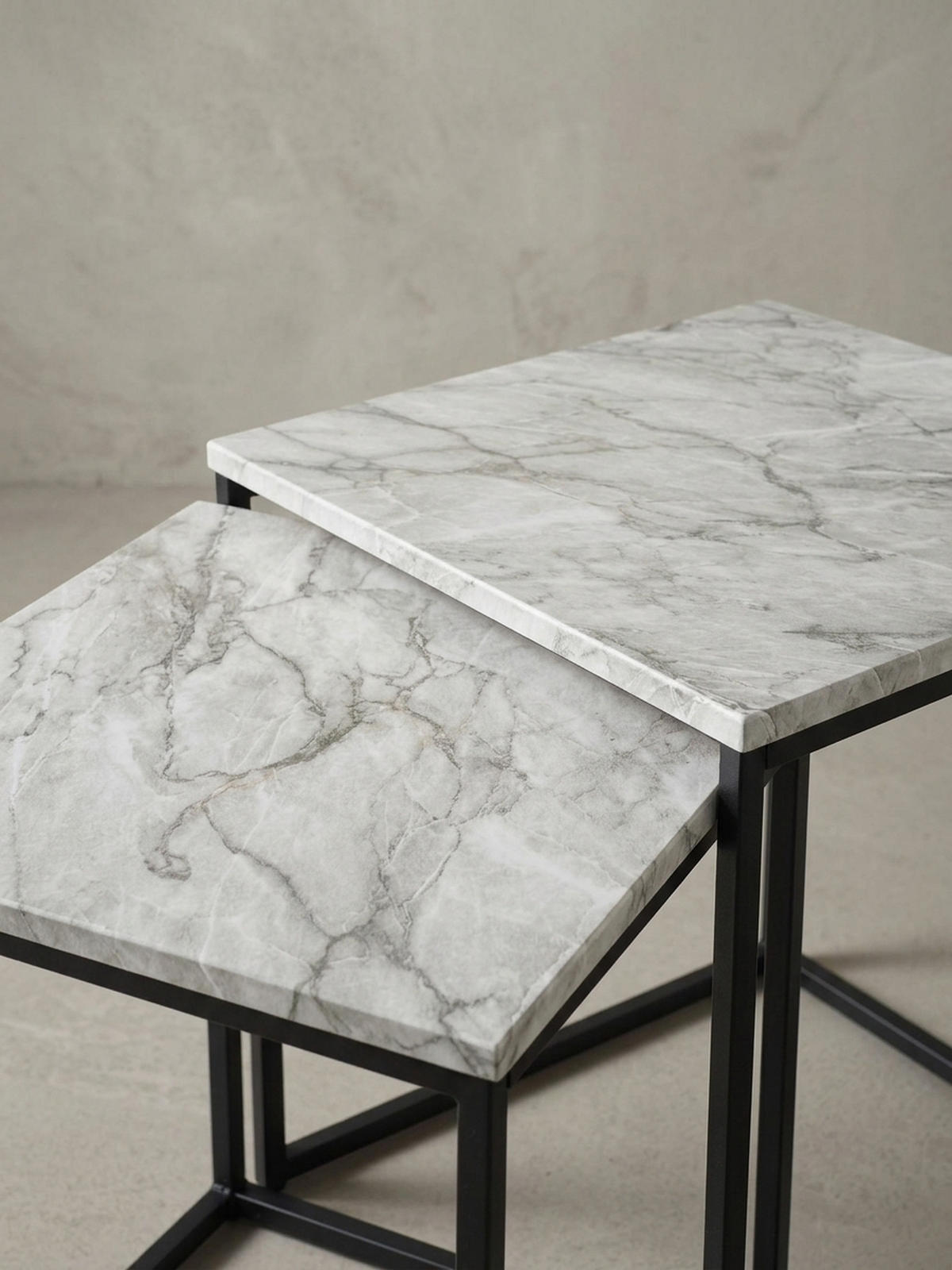 BEISTELLTISCH Set – 2-teilig Marmoroptik Metall 40x42,5x40 cm 35x39,5x35 cm - Schwarz/Weiß, Holz/Metall (40/40/42cm) - KADIMA DESIGN