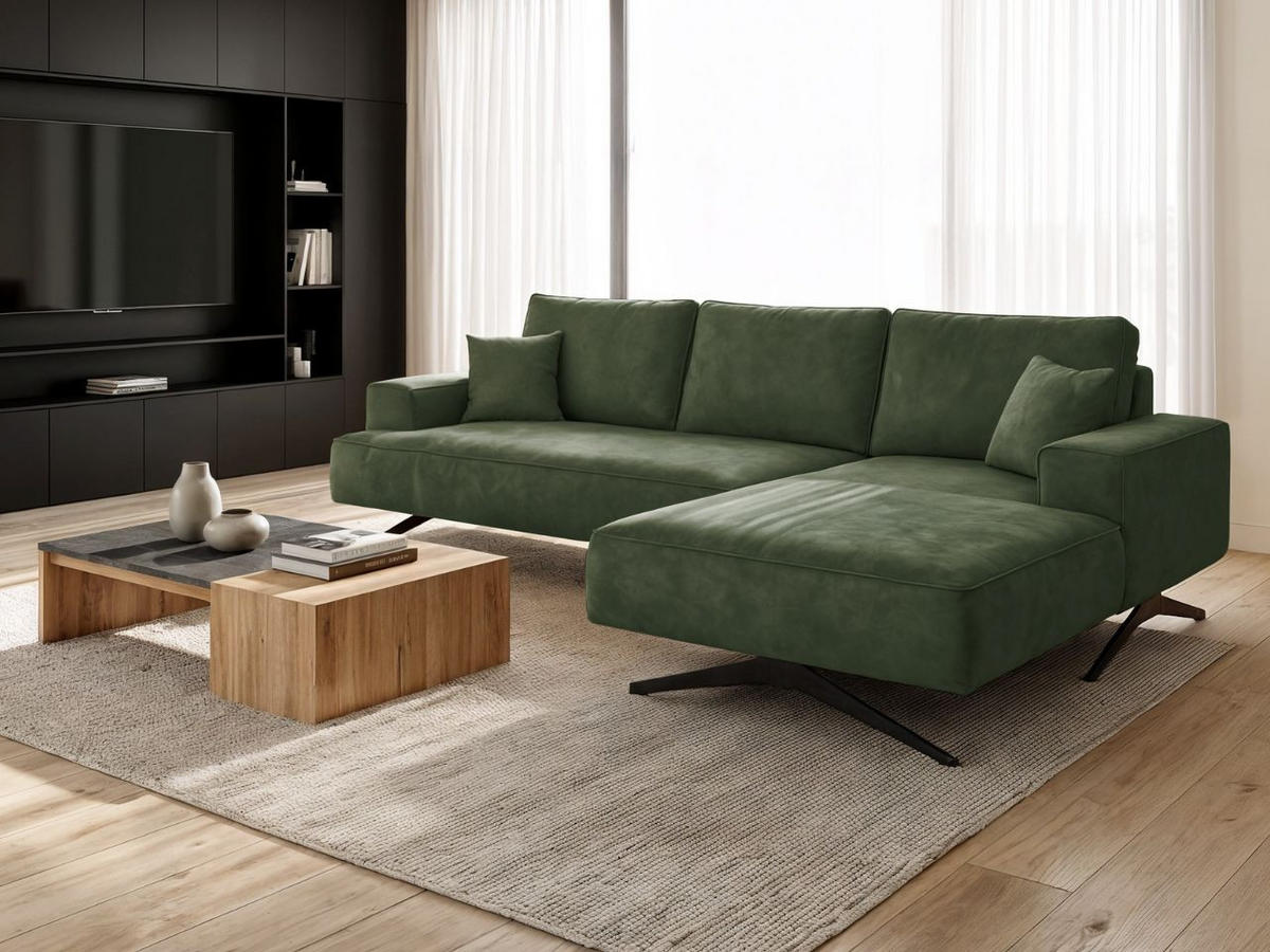 ECKSOFA Leto Grün Rechts - Schwarz/Grün, Holz/Textil (165/260cm) - Graingold