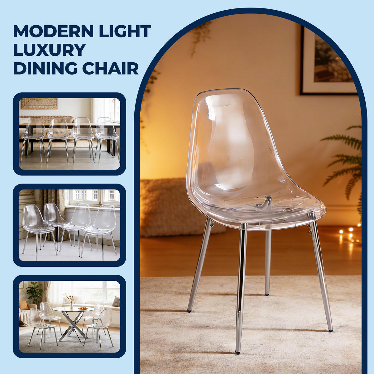 STUHL-SET DE-36421 4 Stück mit Acrylglas-Sitz und Metallbeinen Silber - Silberfarben, Kunststoff (47/81/45cm) - ComfortXL